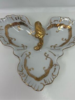 Vintage Candrea Co. Hand Painted 3 Section Candy Relish Nut Dish MCM Retro Japan